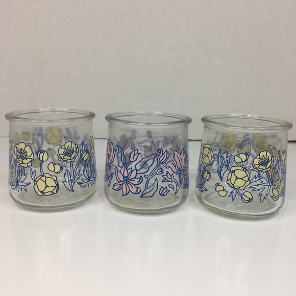 3 Oui Limited Edition 6 oz Floral Glass Yogurt Cups Jars Pink Yellow Flower - Picture 8 of 16